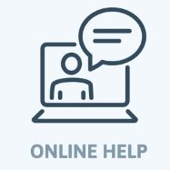 Symbol für Online-Hilfe mit einem Laptop und einer Sprechblase.