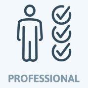 Symbol für Professionalität mit einer Person und drei Häkchen.