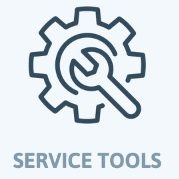 Symbol eines Zahnrads mit einem Schraubenschlüssel, Beschriftung "Service Tools".